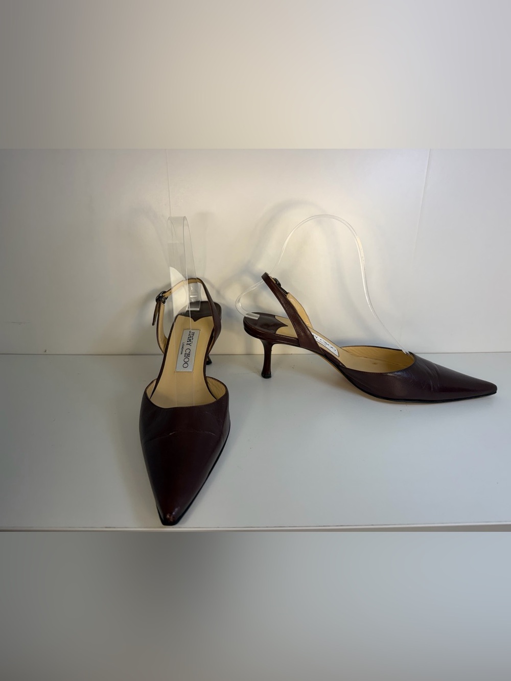 Jimmy Choo Pointed-Toe Slingback Heels in Brown EU 38